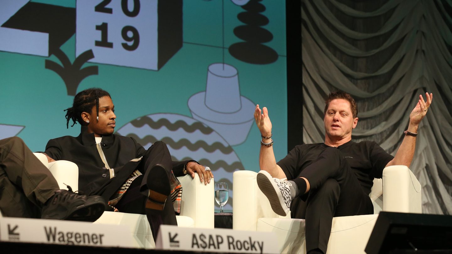 A$AP Rocky and Gorden Wagener speak onstage at their Featured Session: Using Design "Differently" to Make a Difference.